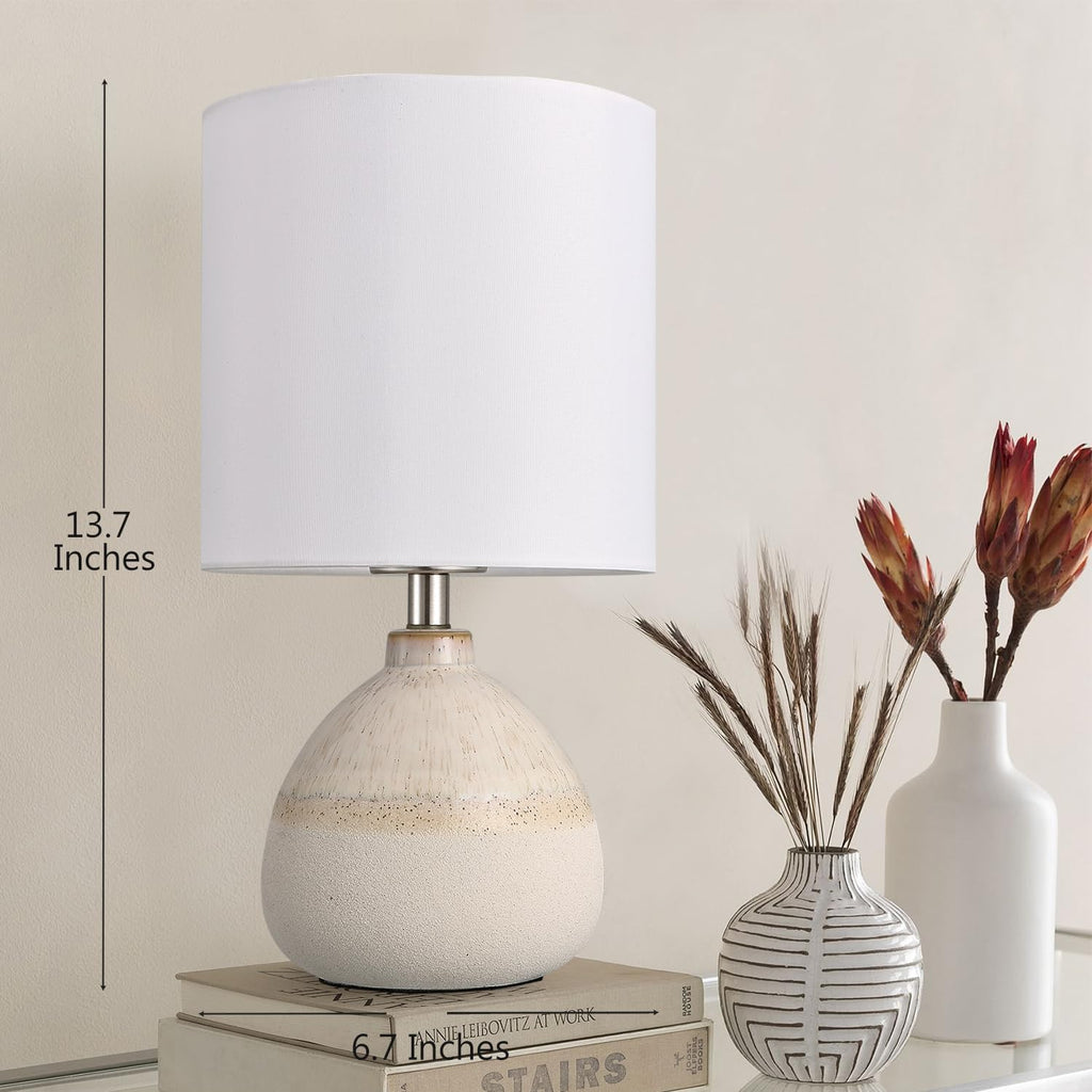 Set of 2 Ceramic Table Lamp for Bedroom, Small Table Lamp White Farmhouse Rustic Lamp Set Bedside Table Lamps for Nightstand Side Table…