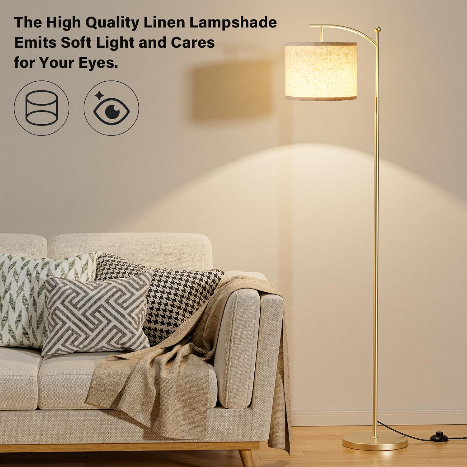 Ambimall 60" Gold Floor Lamp with Remote Control and Stepless Dimmable Bulb, Colors Temperature & Brightness Adjustable, Modern Floor…