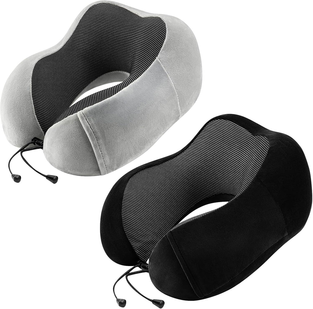Urnexttour Neck Pillow Airplane-2 Pack Memory Foam Travel Pillow, Soft Support Travel Neck Pillow for Travelling, Sleeping Rest, Car, Train…
