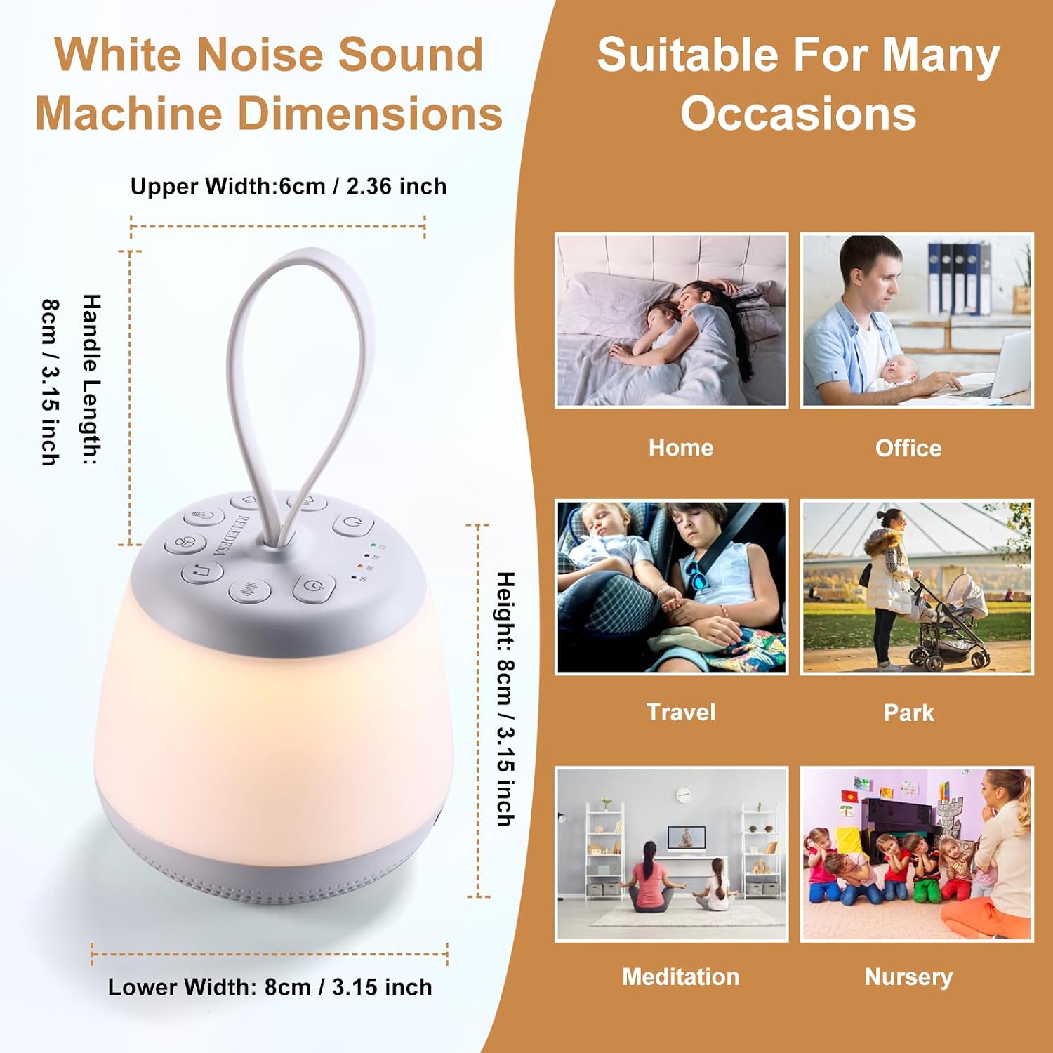 Upgraded Travel White Noise Sound Machine for Baby Adult, Portable Sleep Machine with Night Light and 21 Soothing Sounds, Timer and…