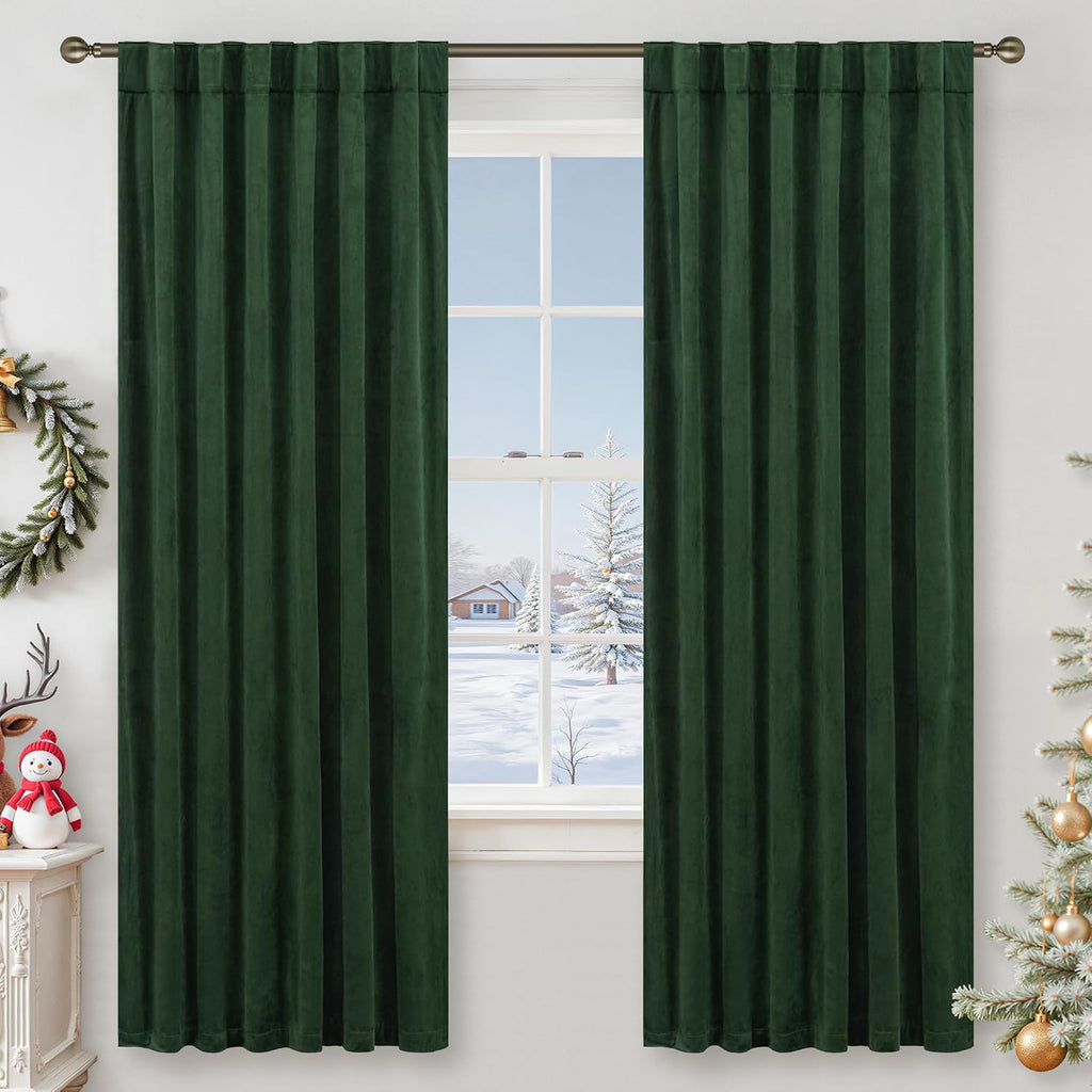 Lamit Emerald Green Velvet Curtains 72 Inch for Living Room, Thermal Insulated Room Darkening Panels Noise Reducing Back Tab and Rod Pocket…