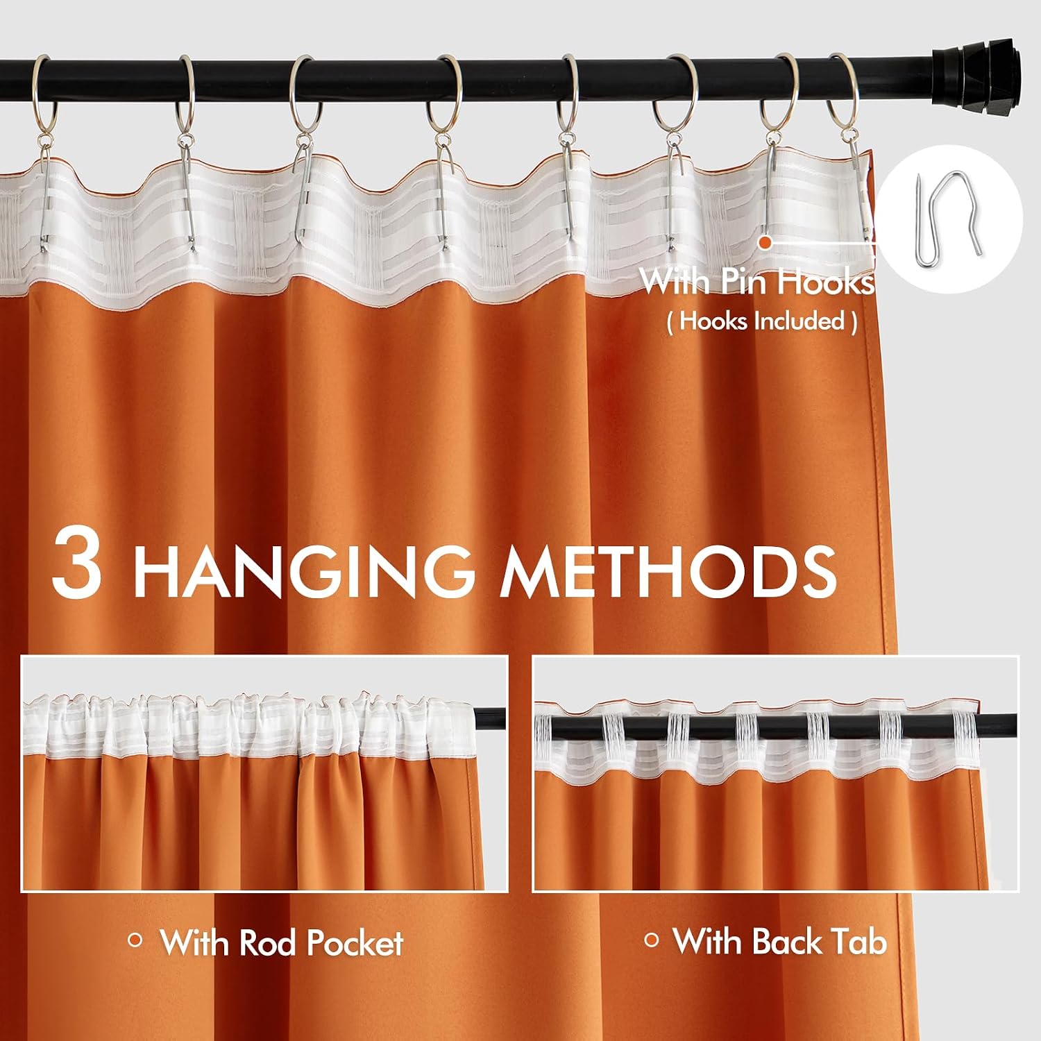 Miulee 2 Panels Orange Back Tab Blackout Curtains 84 Inch Length for Living Room Bedroom Privacy, Rod Pocket/Pinch Pleated Fall Thermal Ins…