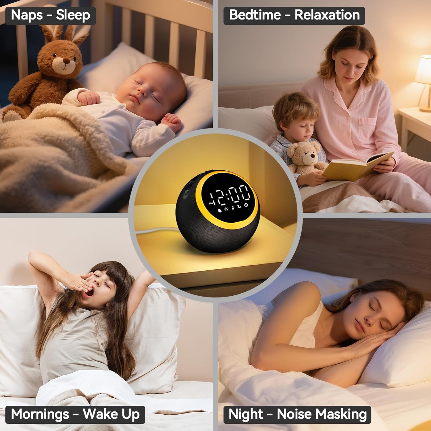 Alarm Clock with White Noise: White Sound Machine with 30 Soothing Sounds, 10 Soft Wake-Up Sounds, 32 Adjustable Volume & Timer, Memory…