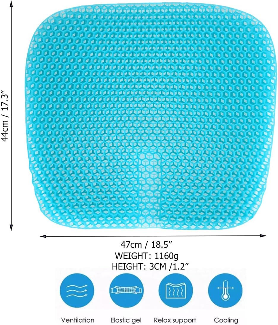masteymoh Gel Seat Cushion for Long Sitting, Gel Cushions for Pressure Sores Relief, 18.5x17.3x1.2 Inches Cooling Gel Car Seat Cushion…
