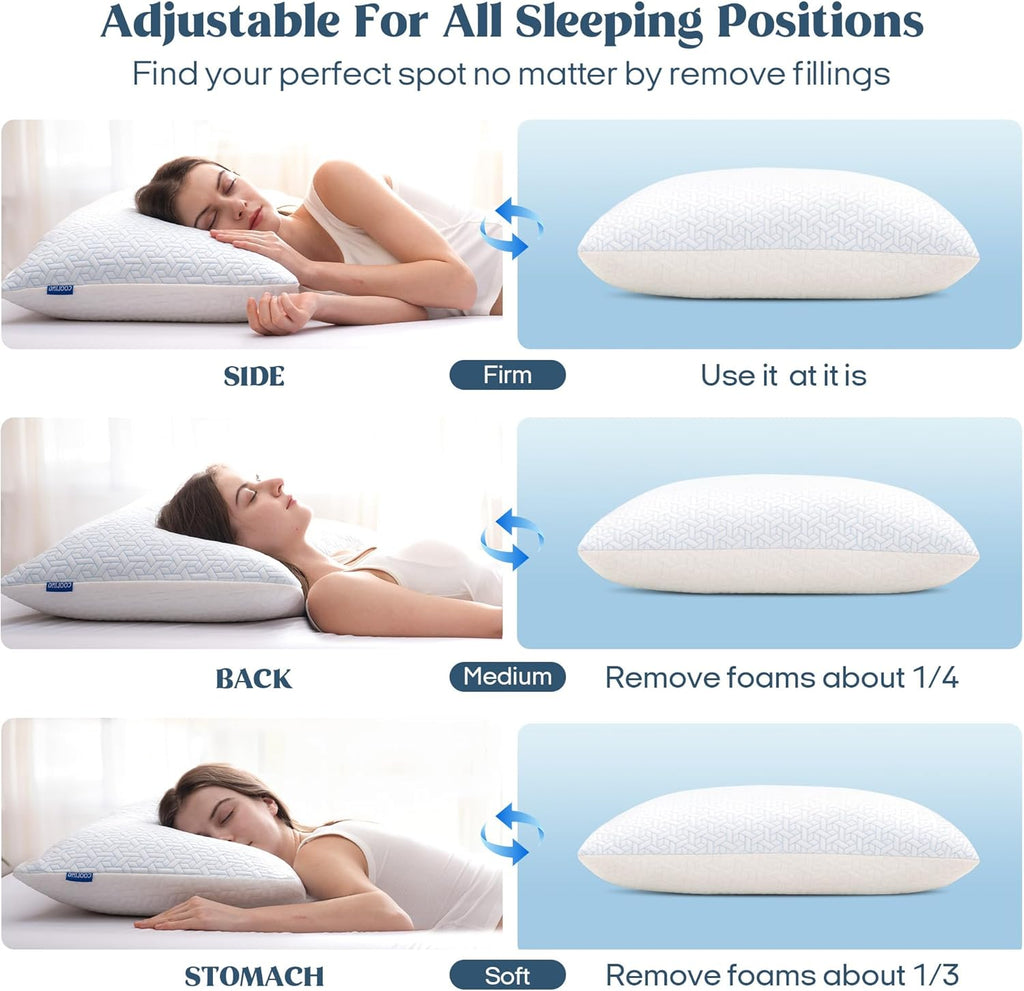 puredown® Cooling Pillows Standard Size Set of 2, Memory Foam Pillows Adjustable Firm Bed Pillows for Sleeping, Cool Pillow for Hot…