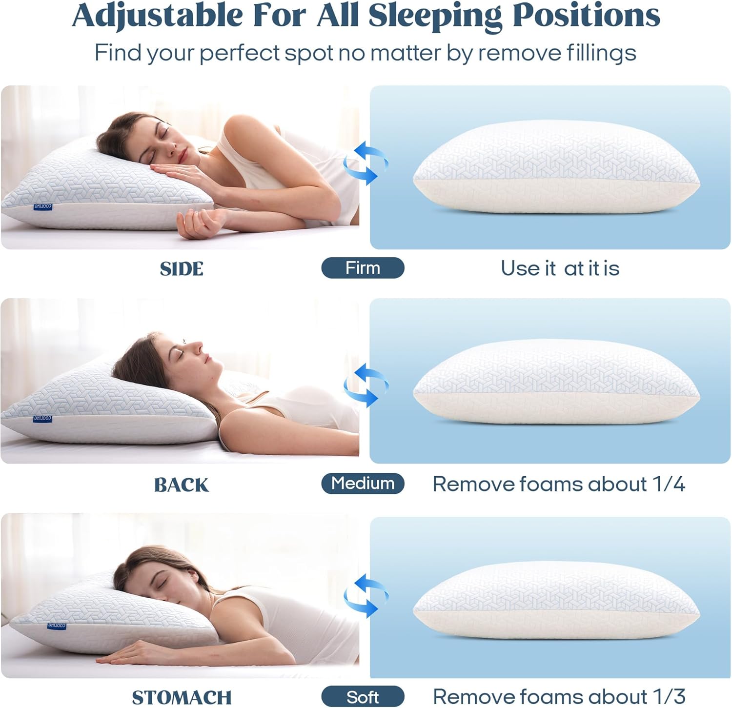 puredown® Cooling Pillows Queen Size Set of 2, Memory Foam Pillows Adjustable Firm Bed Pillows for Sleeping, Cool Pillow for Hot Sleepers…
