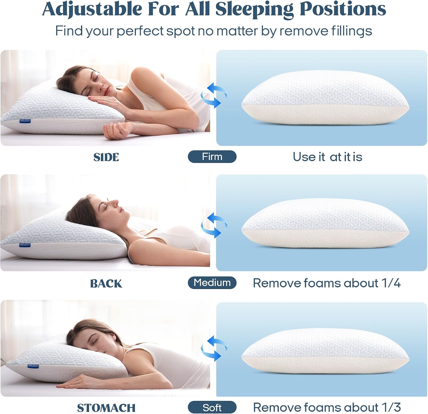 puredown® Cooling Pillows King Size Set of 2, Memory Foam Pillows Adjustable Firm Bed Pillows for Sleeping, Cool Pillow for Hot Sleepers…