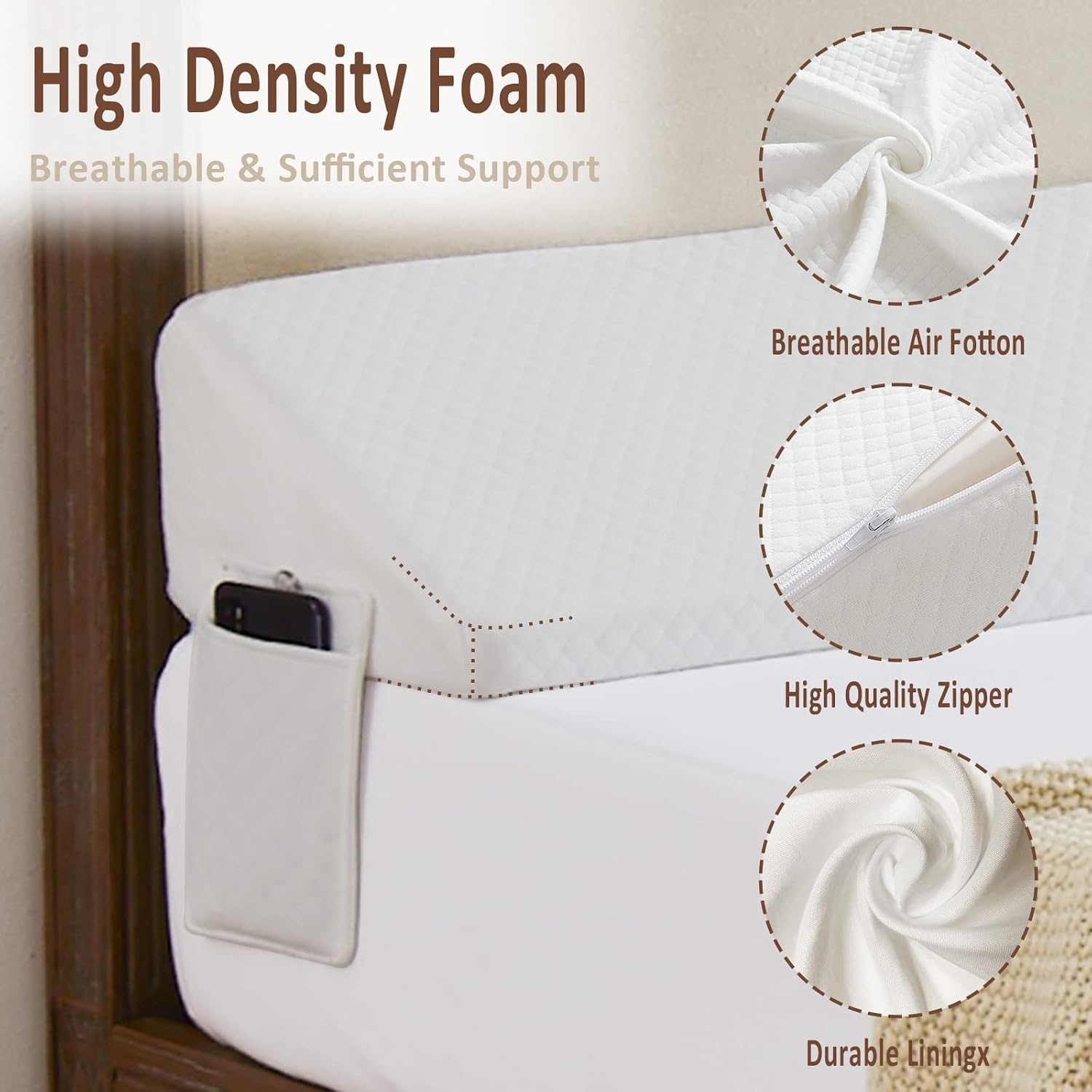 Homemate Full Size(54"x10"x6") Bed Wedge Pillow Stopper - Bed Gap Filler(0-8") - Headboard Pillow - Triangle Bloster Pillow Wedge - White