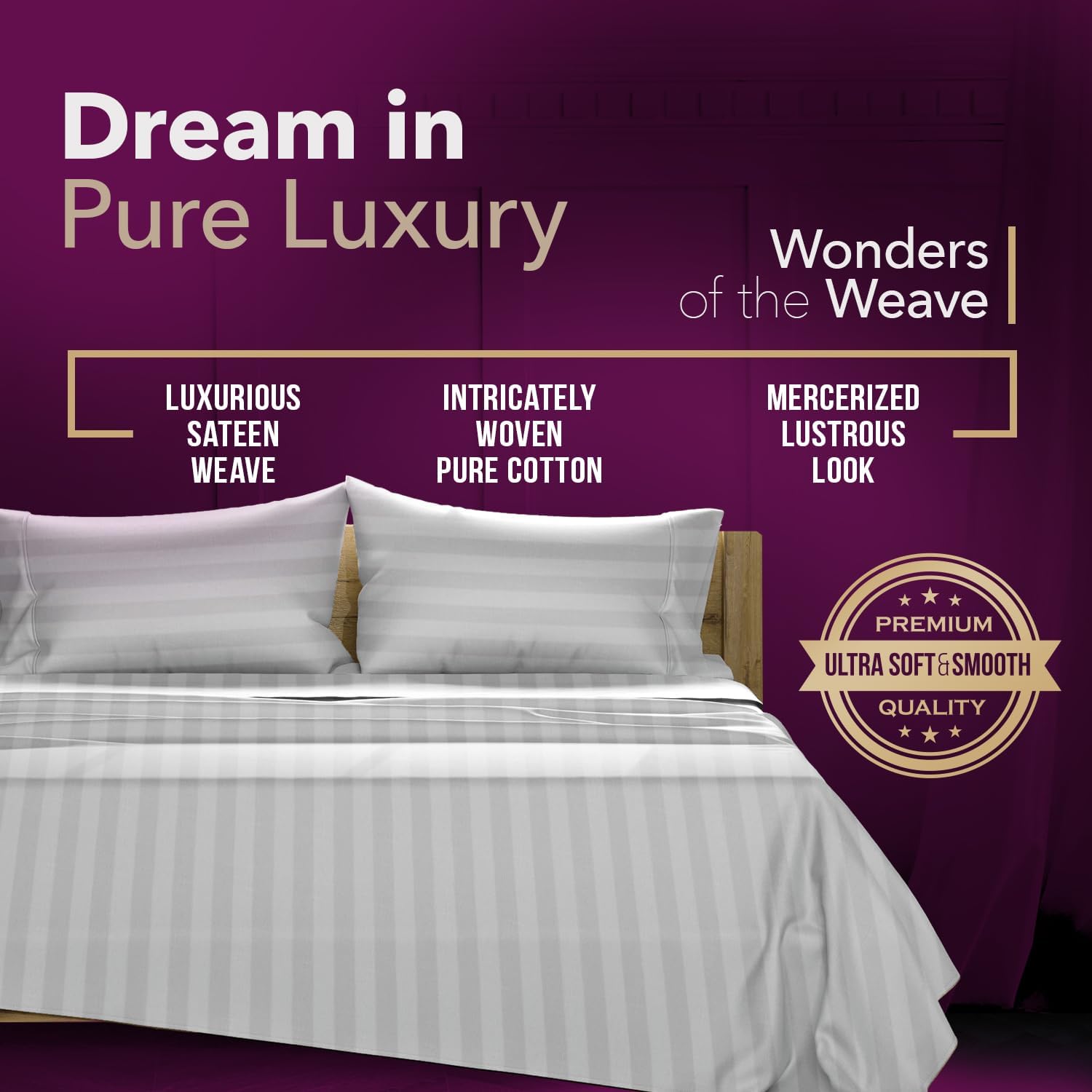 TEXAS LINEN CO. 100% Egyptian Cotton Queen Sheets Set - Luxury 1200 Series Star Sleepin' Damask Egyptian Cotton Sheets Queen Size (4 PC…