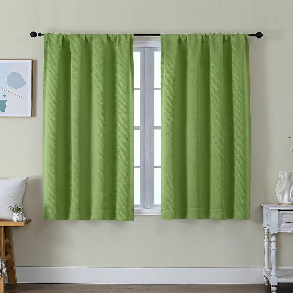 Simplebrand Ava Lime Short Blackout Curtains for Bedroom 45 Inches Long 2 Panels Set, Solid Thermal Insulated, Energy Saving Window Treatme…