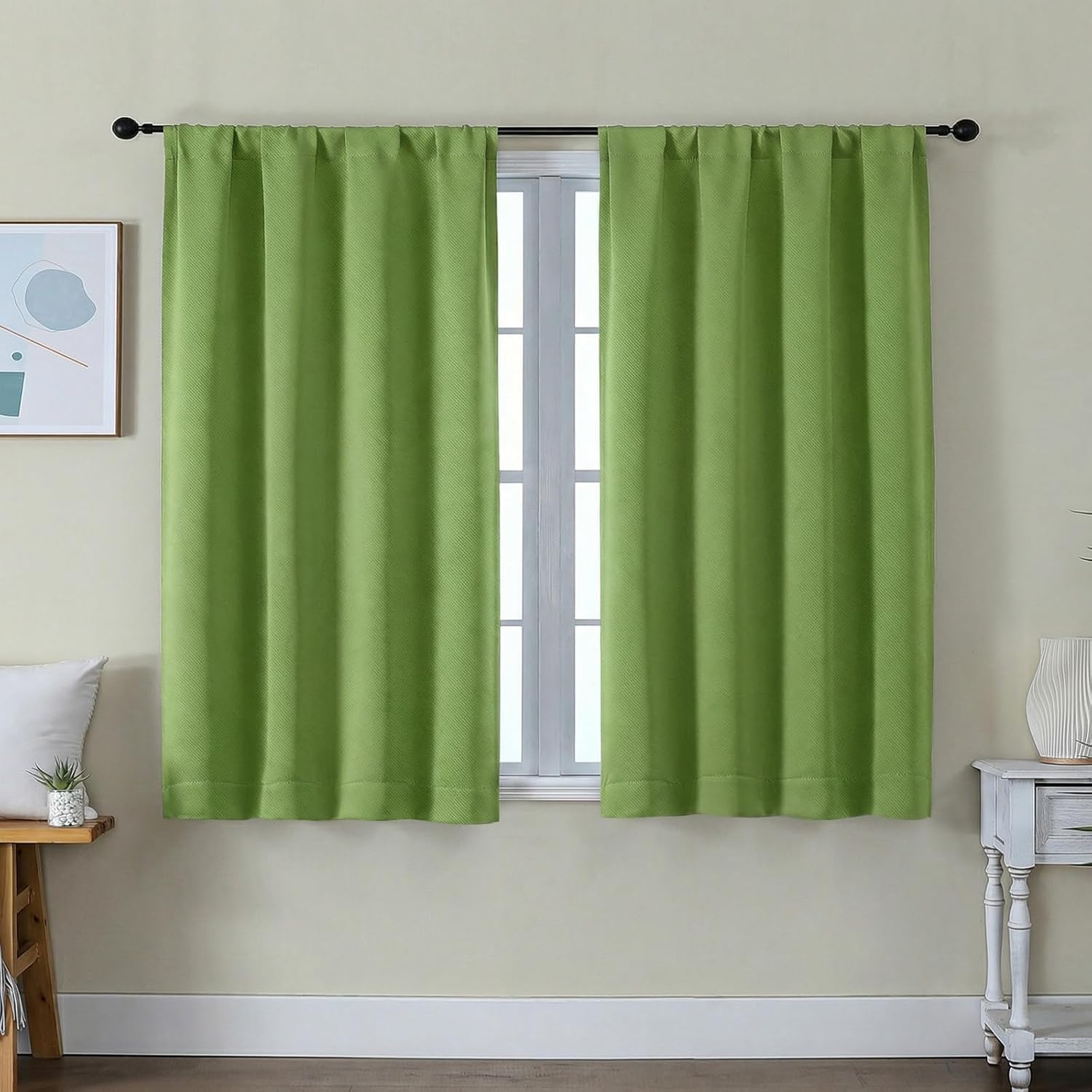 Simplebrand Ava Lime Short Blackout Curtains for Bedroom 45 Inches Long 2 Panels Set, Solid Thermal Insulated, Energy Saving Window Treatme…