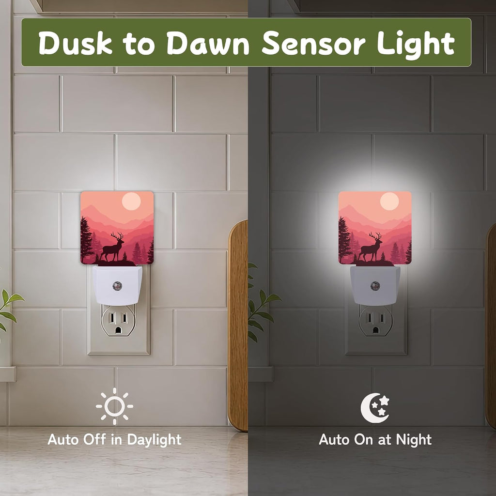 Deer Forest Sunset Night Lights Plug into Wall, Night Light with Dusk to Dawn Sensor for Bedroom Bathroom Kitchen Hallway Stairs…