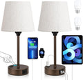 Brown Bedside Lamps for bedrooms Set of 2 - Nightstand Bedroom Lamp with USB C Port and AC Outlet Charging, 3 Way Dimmable Touch Control…