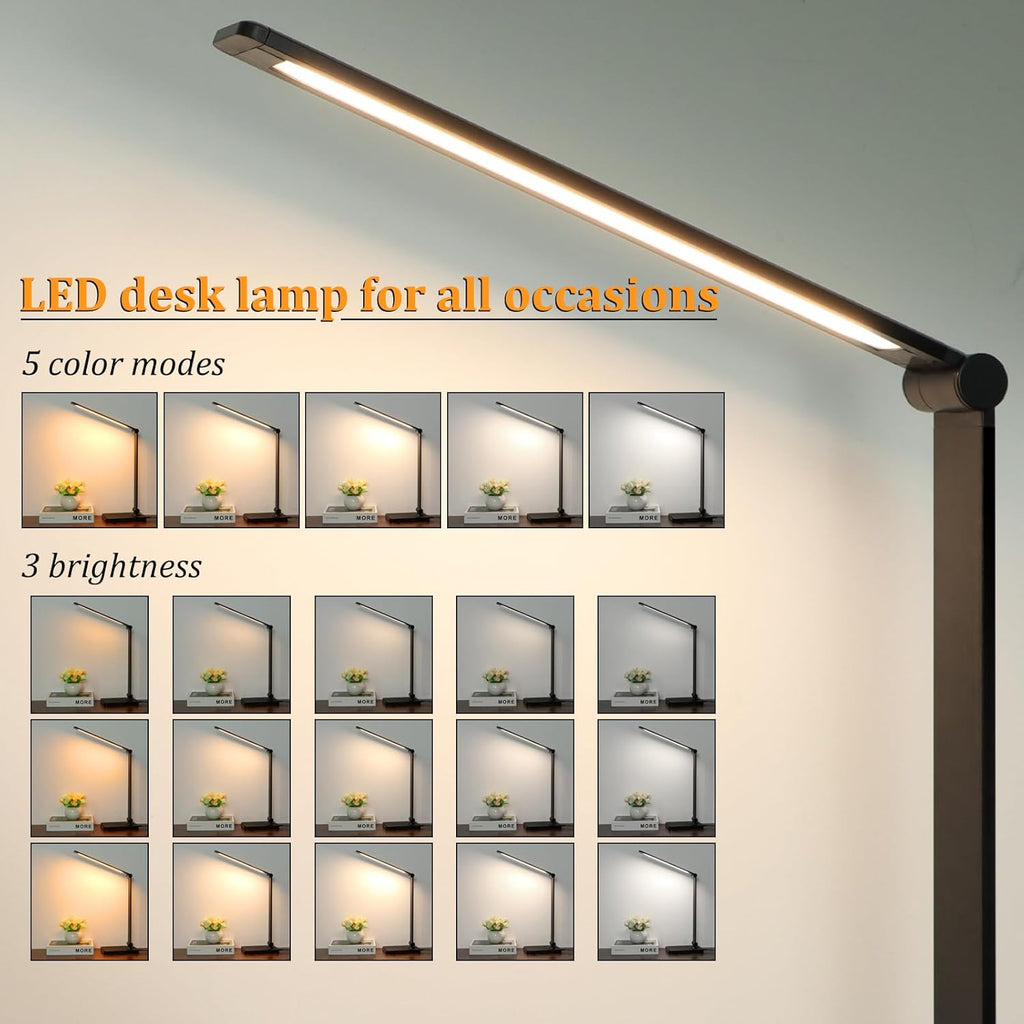 LED Desk Lamp with USB Ports, Touch Desk Lamps for Home Office with 5 Color Modes,3 Brightness Desk Light with Small Night Light, Reading…