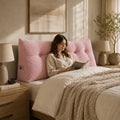 Headboard Pillow Queen Size, Reading Pillow for Bed, Leaf Pattern Wedge Pillow, Tufted Backrest Support, Headboard Substitute, Pink