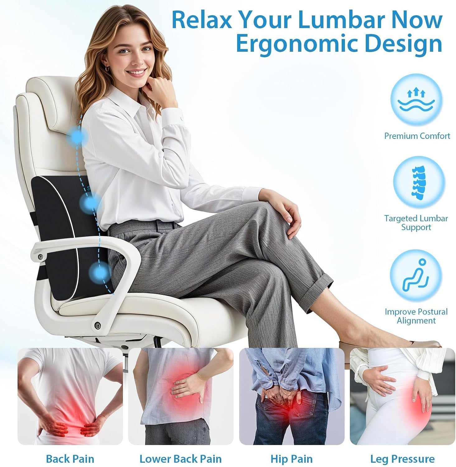 SweetSlubr Large Lumbar Support Pillow for Office Chair, Car Seats and Home Desks, Ergonomic Back Support with Double Adjustable Straps…