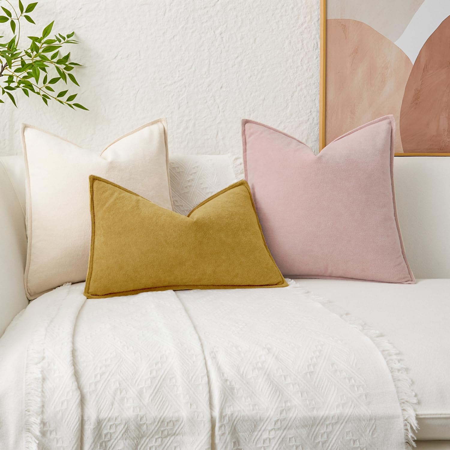KevinTextile Kevin Textile Waterproof Decorative Pillow Covers Mustard Yellow 20x20 Inch Pack of 2 Soft Boucle Textured Throw Pillowcases E…