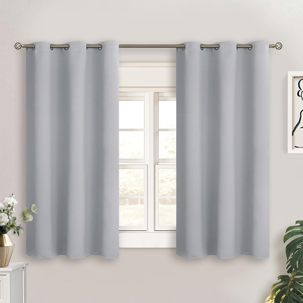 BGment Light Grey Short Blackout Curtains for Small Windows, 38 x 45 Inch Thermal Insulated Tier Set of 2 Panels Sun Blocking Drapes for Ki…