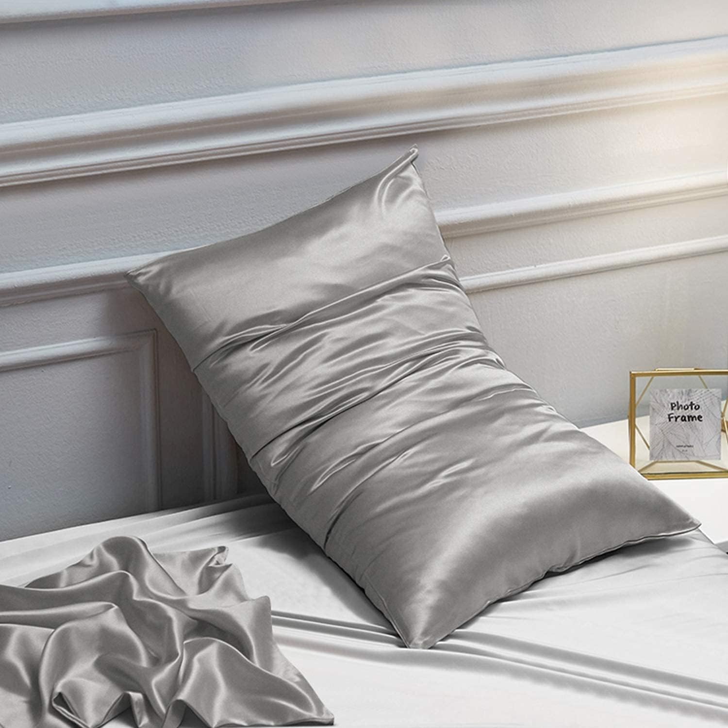 Ntbay 2 Pack Satin King Pillowcases for Hair and Skin, Luxurious and Silky Pillow Cases with Envelope Closure, 20x36 Inches, Grey 2 Pack 36…