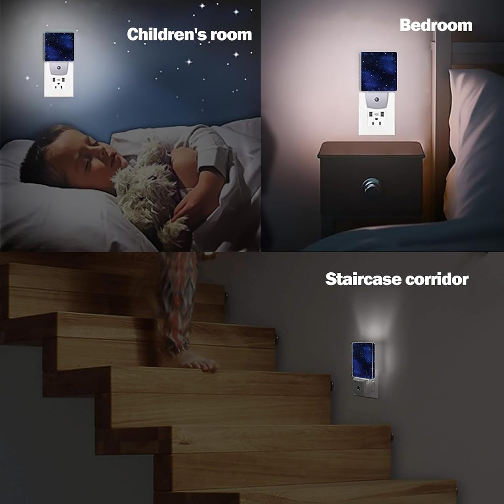 Night Sky Stars Night Light, Deep Space Plug into Wall with Dusk to Dawn Light Sensors, Warm Nightlights for Bedroom, Bathroom, Hallway…