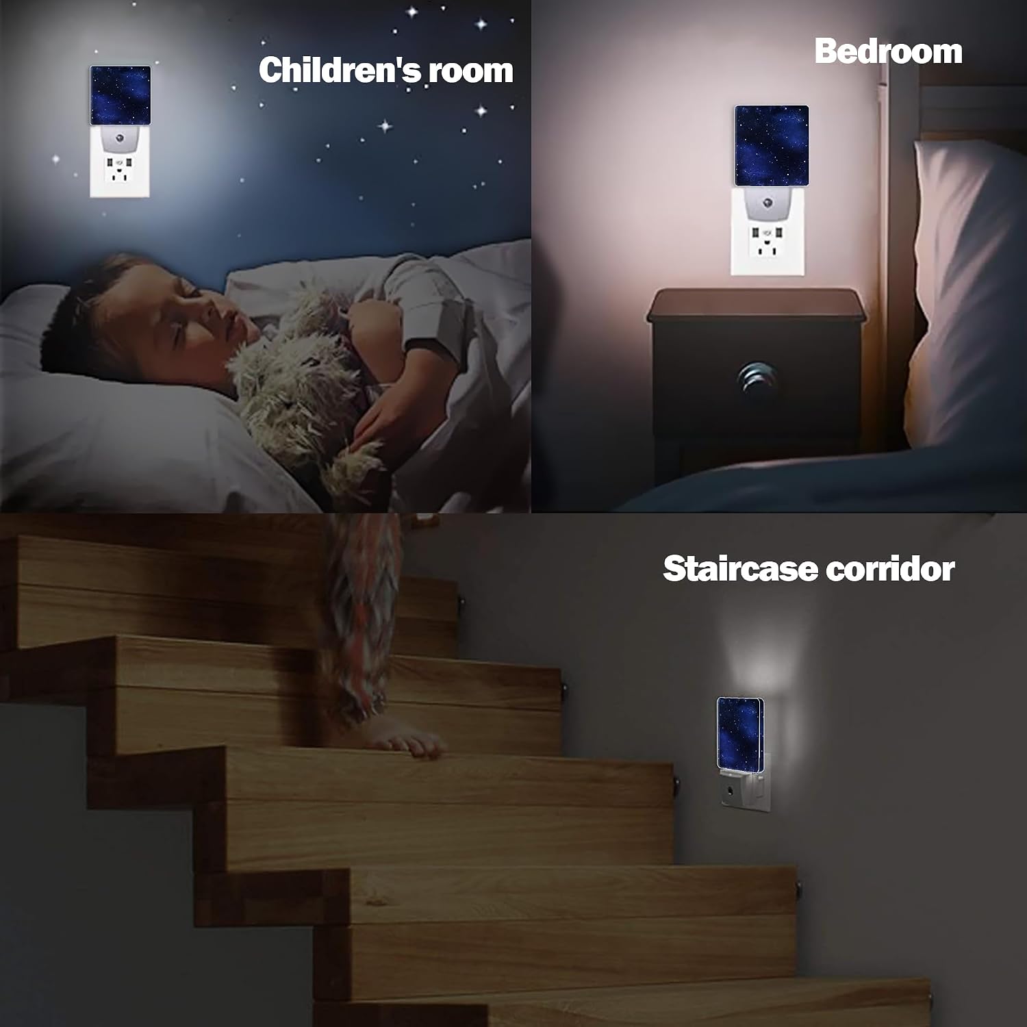 Night Sky Stars Night Light, Deep Space Plug into Wall with Dusk to Dawn Light Sensors, Warm Nightlights for Bedroom, Bathroom, Hallway…