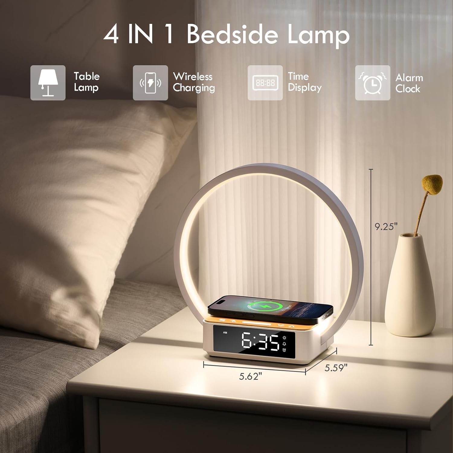 Wilit Bedside Lamp with Alarm Clock, Touch Lamp with Wireless Charger, Nightlight for Bedroom, Sunrise Wake-up Light,3-Grade Dimmable, Birthday…