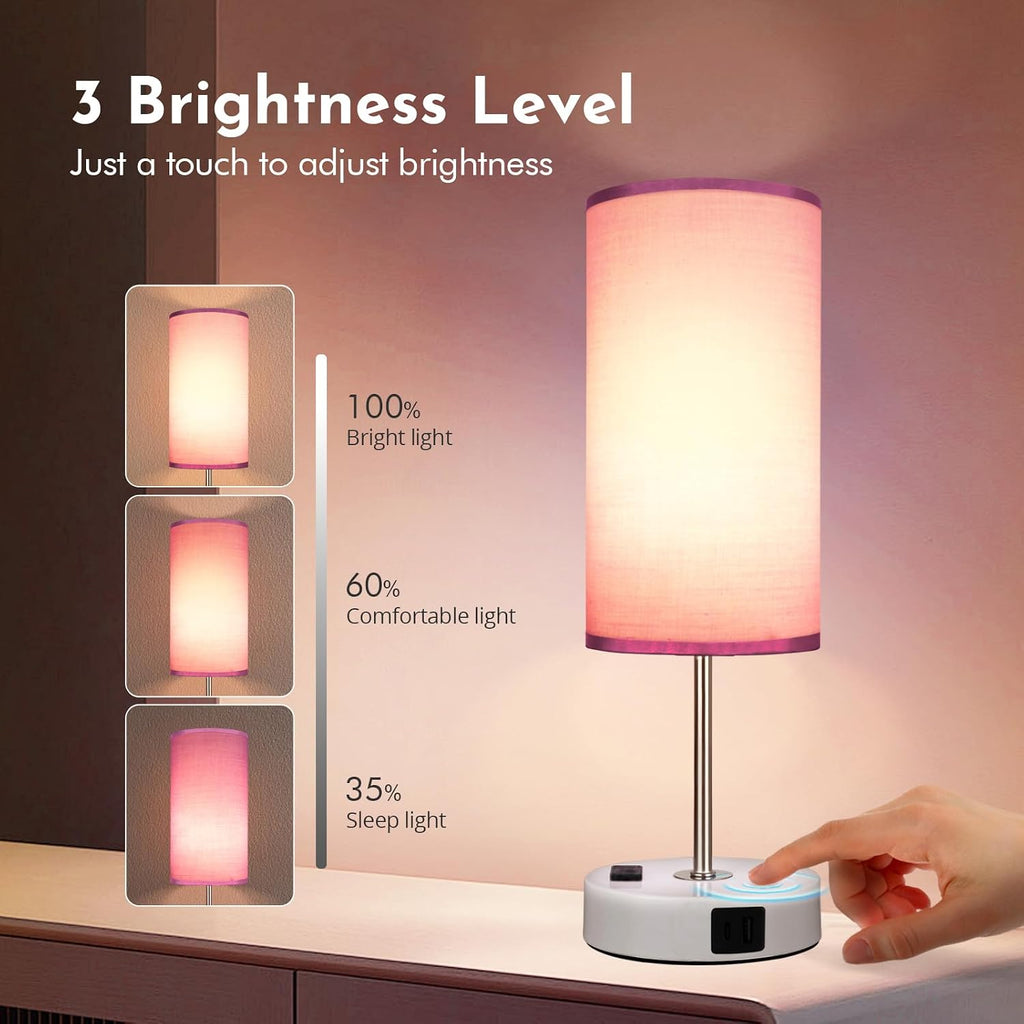 Bedside Table Lamp with USB Port - Touch Desk Lamp for Bedroom, 3 Way Dimmable Small Nightstand Lamp for Living Room, Bedroom Lamps for…