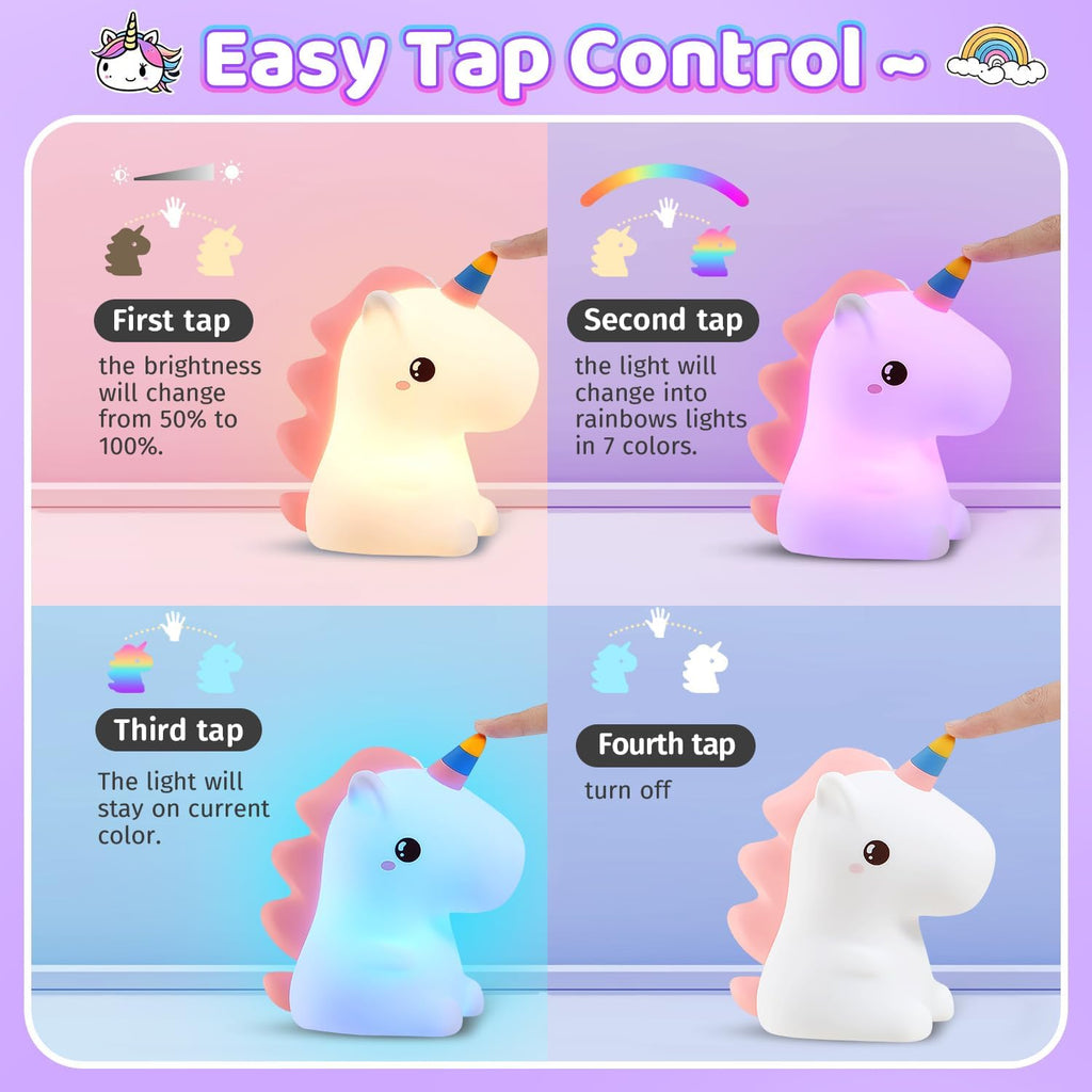One Fire Unicorn Night Light for Kids,【Cute Gifts&Remote】 16 Colors Cute Night Light,5 Lightness & Last 10H Nightlight for Kids Room, Soft…