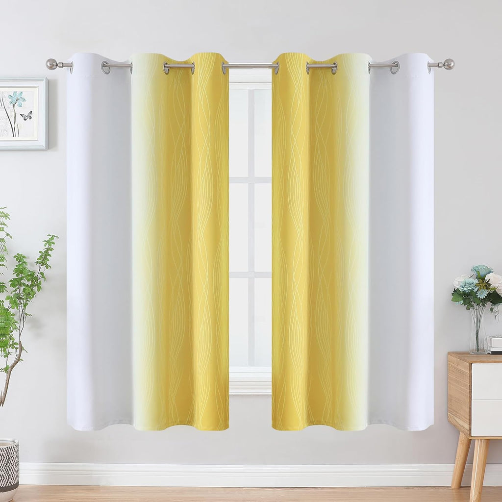 Estelartextiler Estelar Textiler Yellow and Greyish White Blackout Curtains for Boys Bedroom, Thermal Insulated Ombre Blackout Drapes, Room…