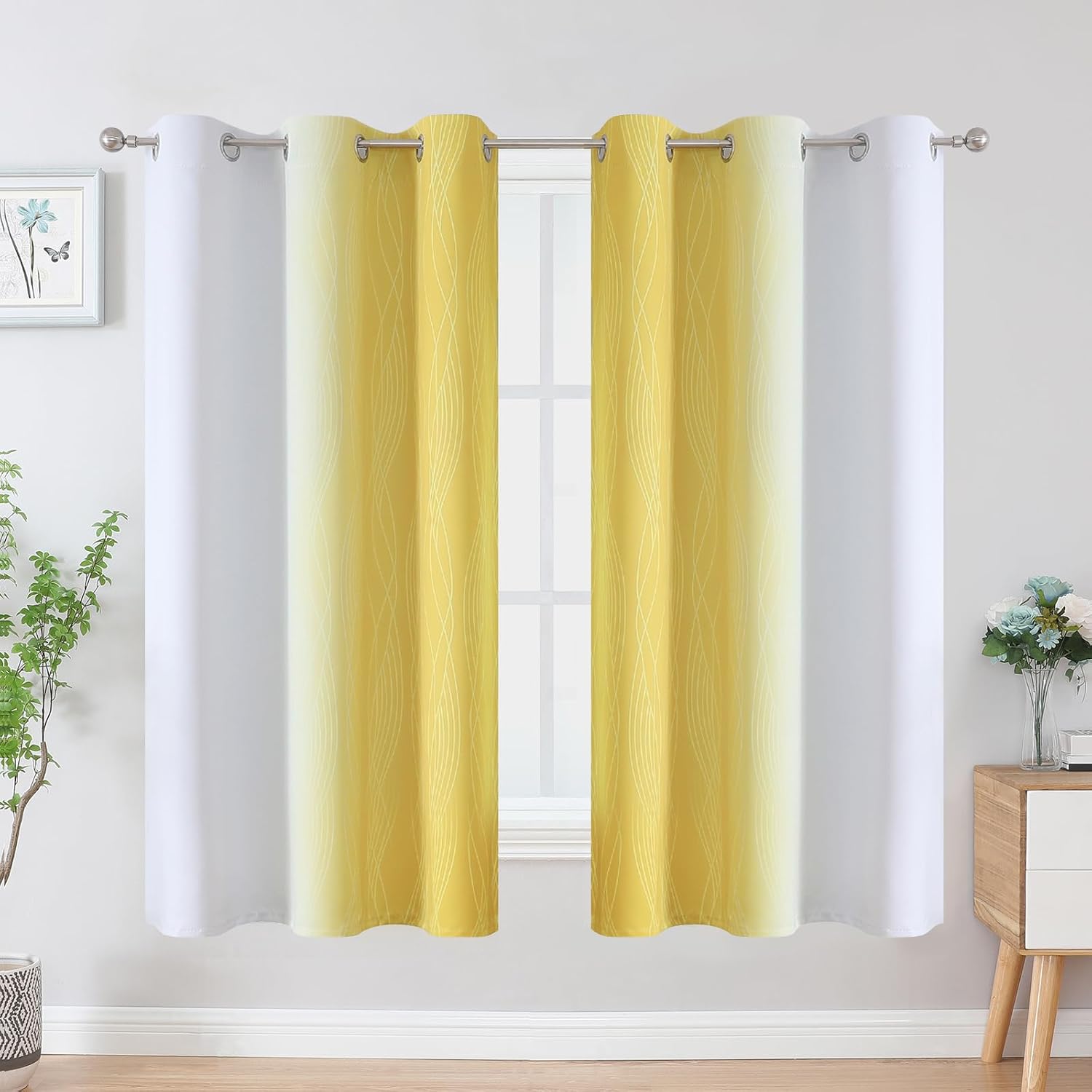 Estelartextiler Estelar Textiler Yellow and Greyish White Blackout Curtains for Boys Bedroom, Thermal Insulated Ombre Blackout Drapes, Room…