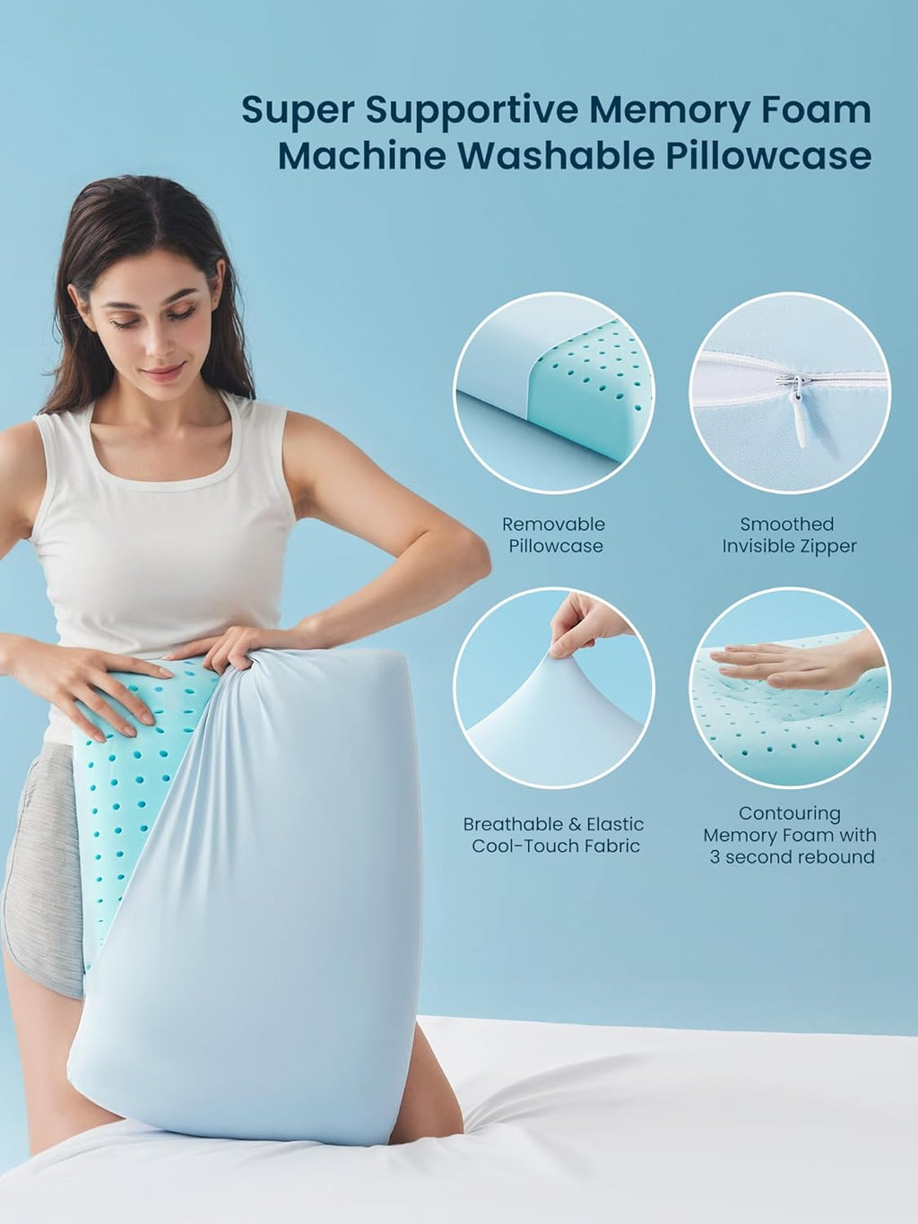 Sleepzonelife SLEEP ZONE Cooling Memory Foam Pillow - Odorless, Breathable, Skin-Friendly with Superior Support for Back, Stomach or Side S…
