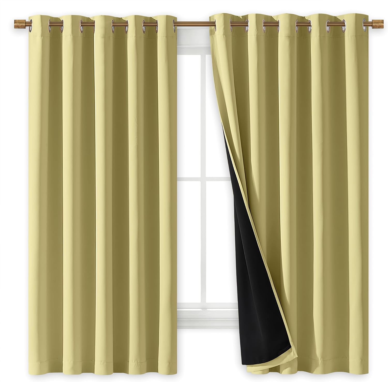 Nicetown 100% Blackout Curtains with Black Liners, Thermal Insulated Full Blackout 2-Layer Lined Drapes, Energy Efficiency Window Draperies…