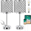 Crystal Table Bedside Lamp Touch Control, Dimmable Small Nightstand Lamp Set of 2 with USB-C+A Charging Ports, Decorative Silver Tabletop…