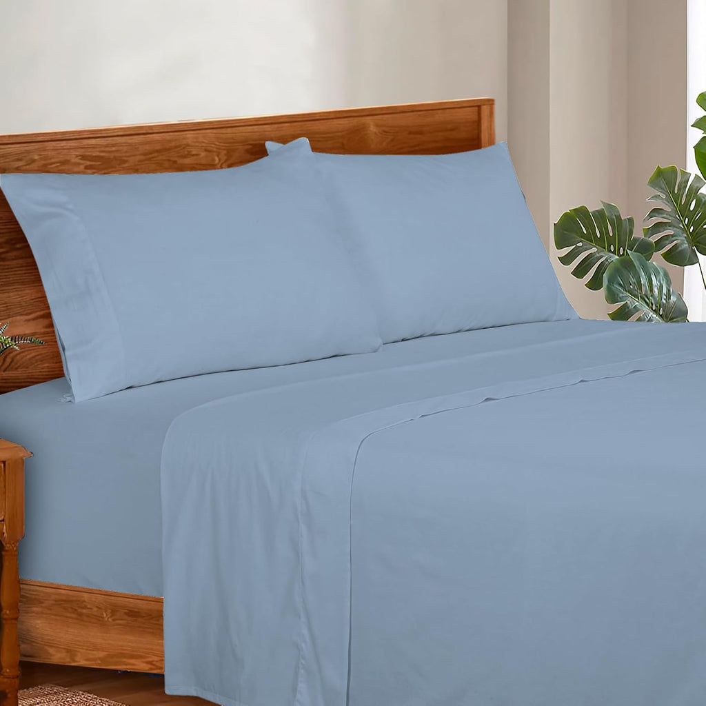 Royalelinens ROYALE LINENS 300 Thread Count Cotton Sateen Sheet Set - 4 Piece Queen Bed Sheets - 1 Fitted, 1 Flat & 2 Pillow Cases - Soft C…