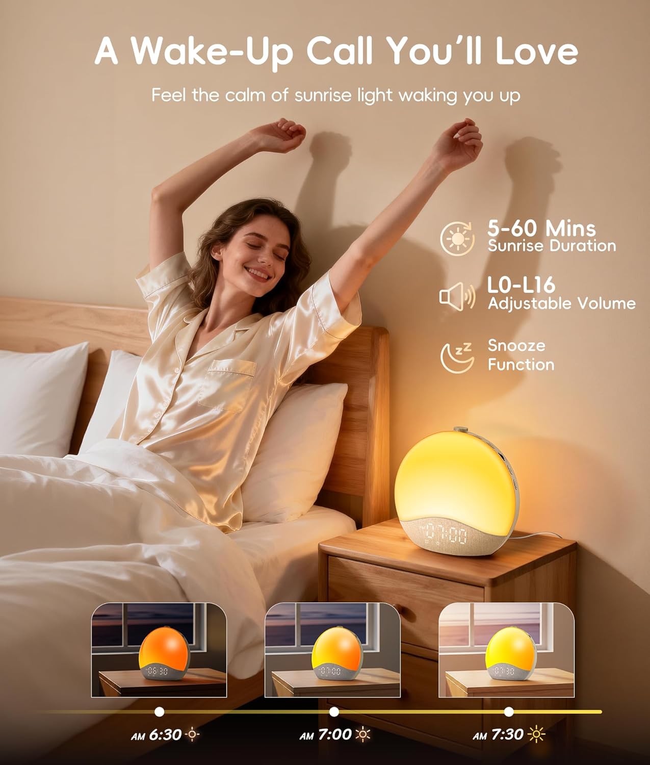 ecozy Sunrise Alarm Clock for Bedroom, White Noise Sound Machine, 26 Soothing Sounds, 17 Night Lights, Bluetooth Speaker, Music-Sync…