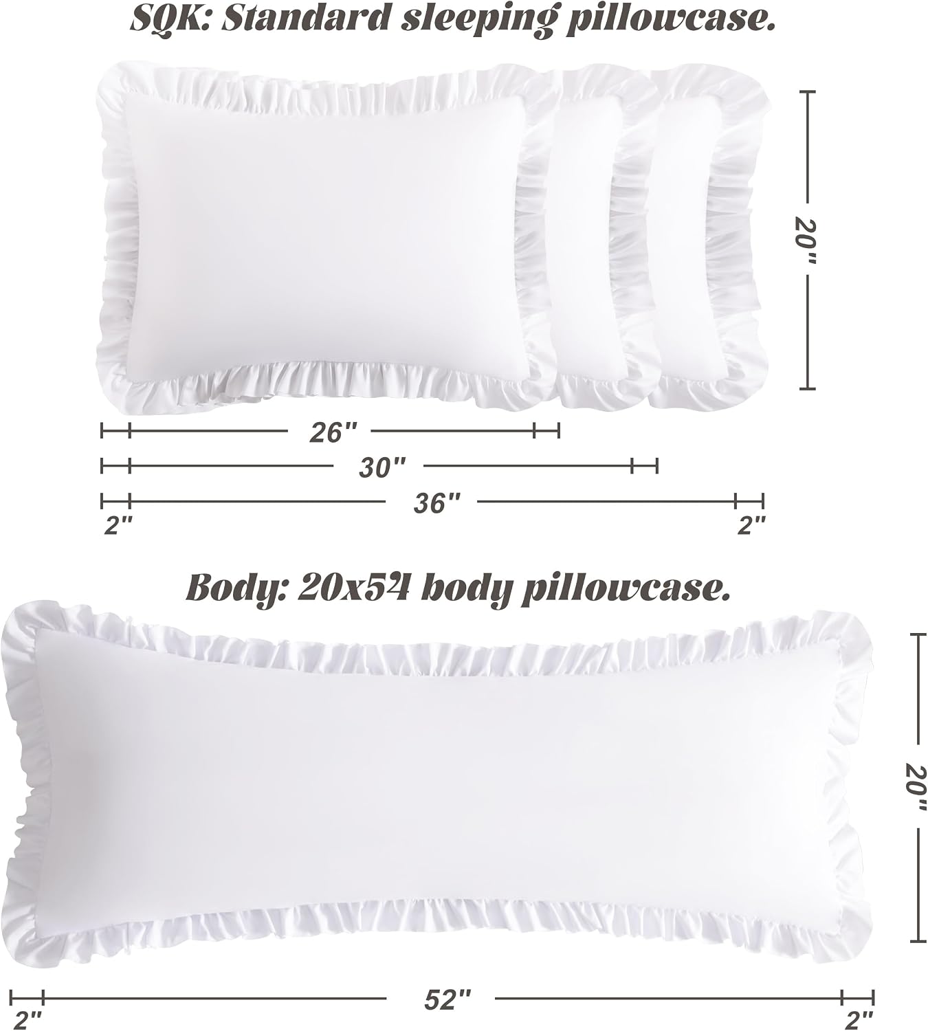 Bedsum Ruffled Pillow Shams Queen 20x30 Set of 2, Brushed Microfiber Pillowcases with Envelope Closure, Soft Wrinkle-Resistant, White White