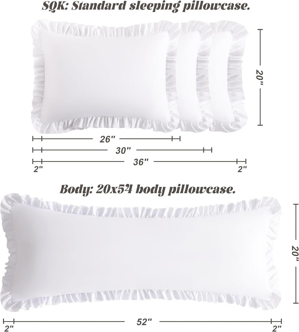 Bedsum Ruffled Pillow Shams, King 20x36 Set of 2, Brushed Microfiber Pillowcases with Envelope Closure, Soft Wrinkle-Resistant, White White