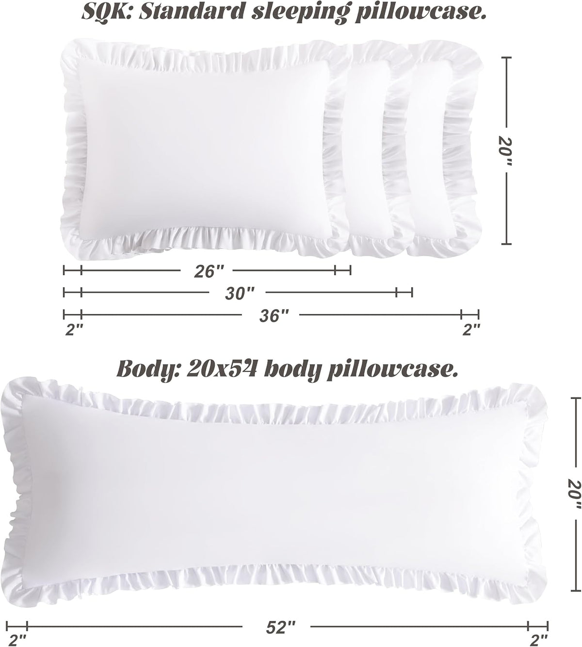 Bedsum Ruffled Pillow Shams Standard 20x26 Set of 2, Brushed Microfiber Pillowcases with Envelope Closure, Soft Wrinkle-Resistant, White Wh…