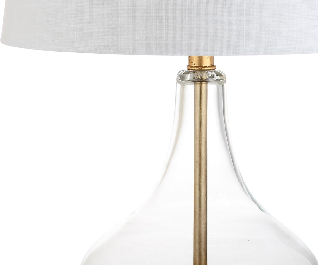 JONATHAN Y 24.5" Gold Painted Glass Table Lamp, Modern Glam Teardrop Nightstand Lamp with White Linen Drum Shade and Crystal Base, UL…