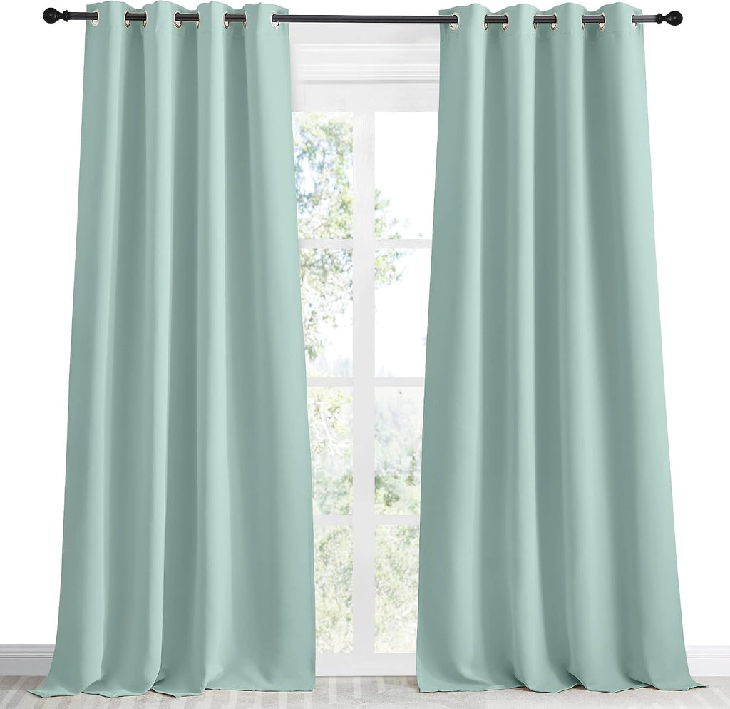 NICETOWN Kitchen Blackout Window Curtain Panel, Aqua Blue, 1 Panel, 55 by 96 inches Long, Home Fashion Thermal Insulated Solid Grommet…