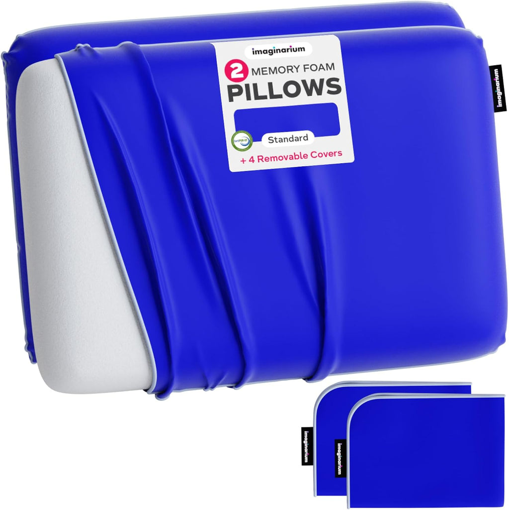 Imaginarium 2 Pack Memory Foam Pillows for Bed – 16" x 24" Standard – Fun Decorative Colorful Pillow for Sleeping – Back, Stomach & Side…