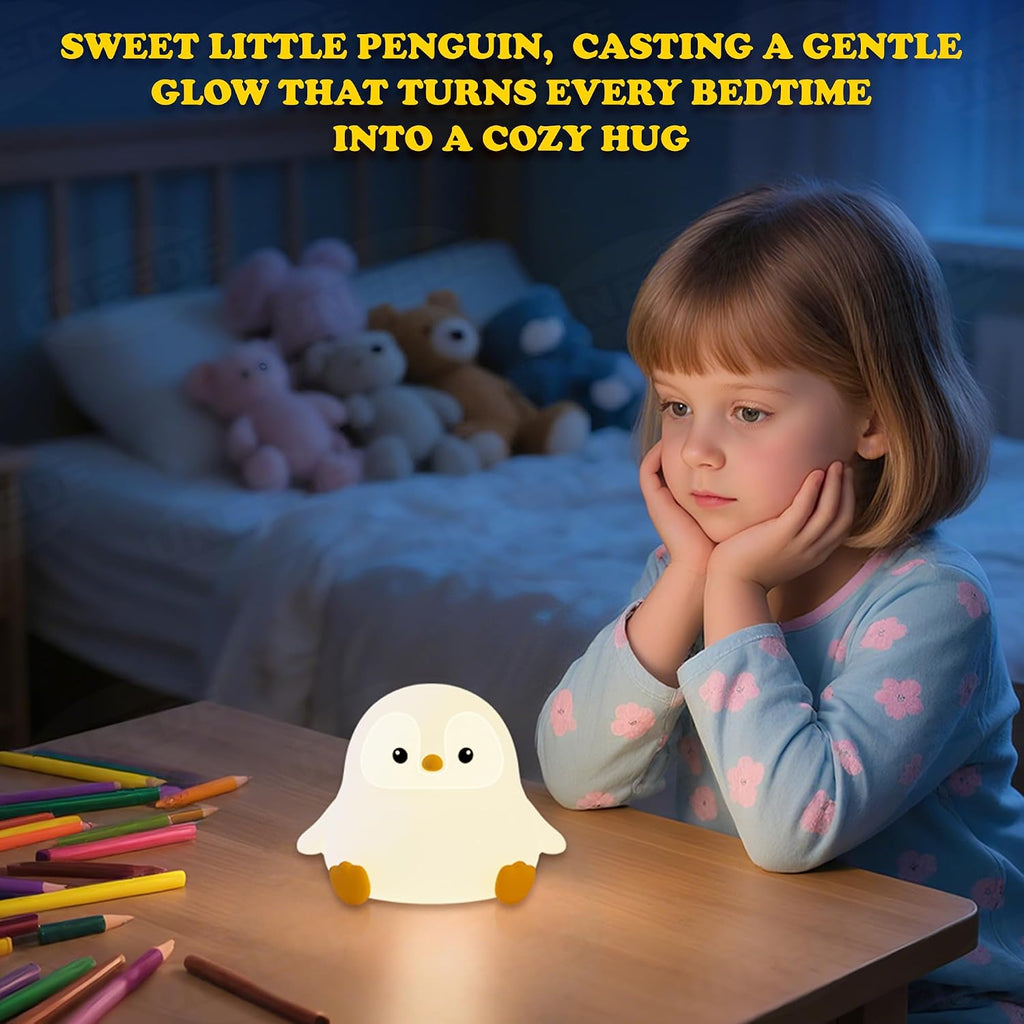 UNEEDE Sitting Penguin Night Light Silicone Touch Lamp, USB Rechargeable, Dimmable Nursery Light & Decoration, Squishy Night Light Cute…