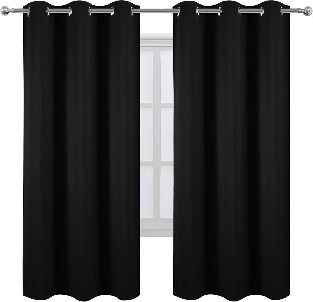 Lemomo Black Thermal Blackout Curtains/42 x 72 Inch/Set of 2 Panels Room Darkening Curtains for Bedroom 72 Inch Black