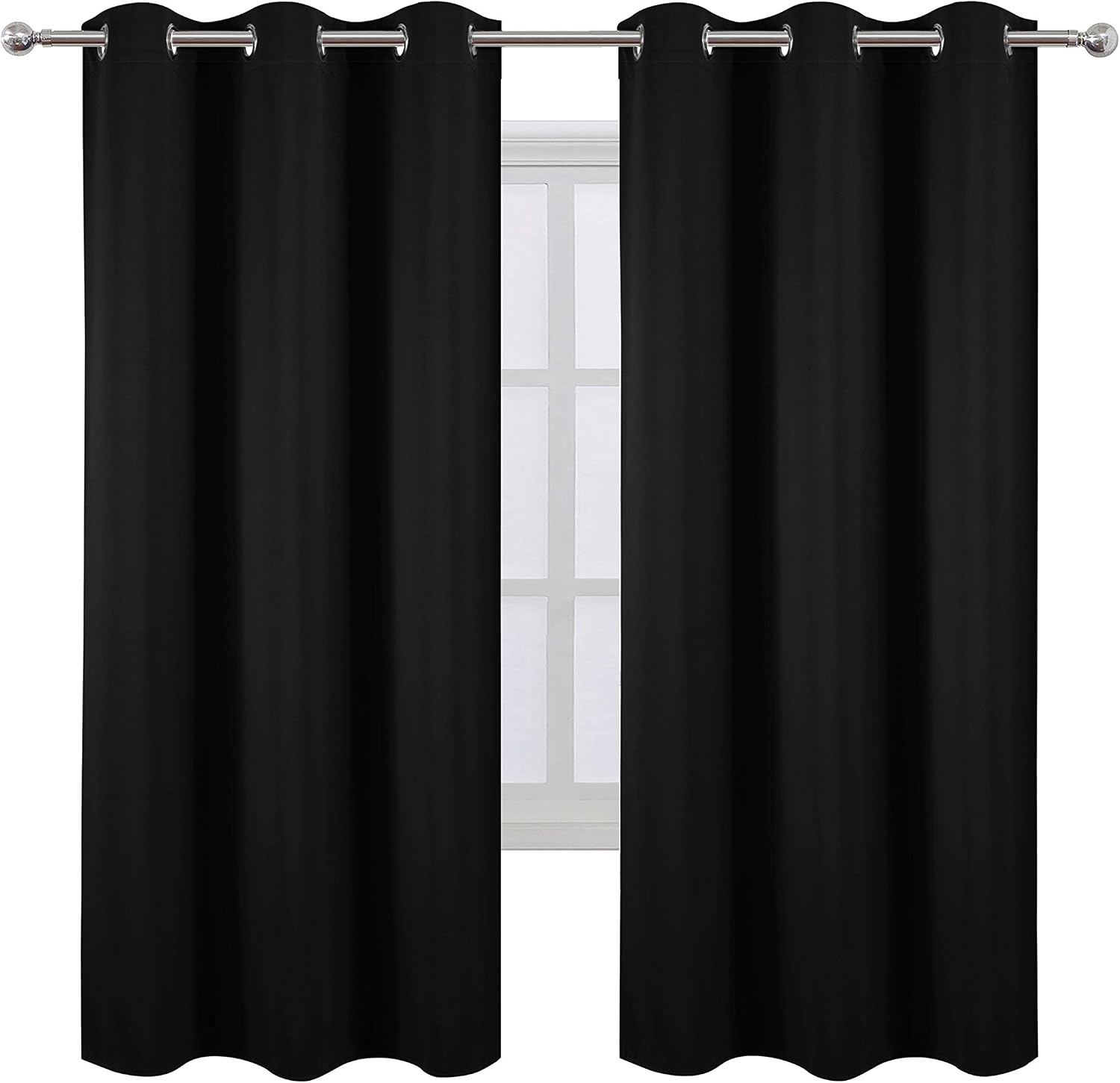 Lemomo Black Thermal Blackout Curtains/42 x 72 Inch/Set of 2 Panels Room Darkening Curtains for Bedroom 72 Inch Black
