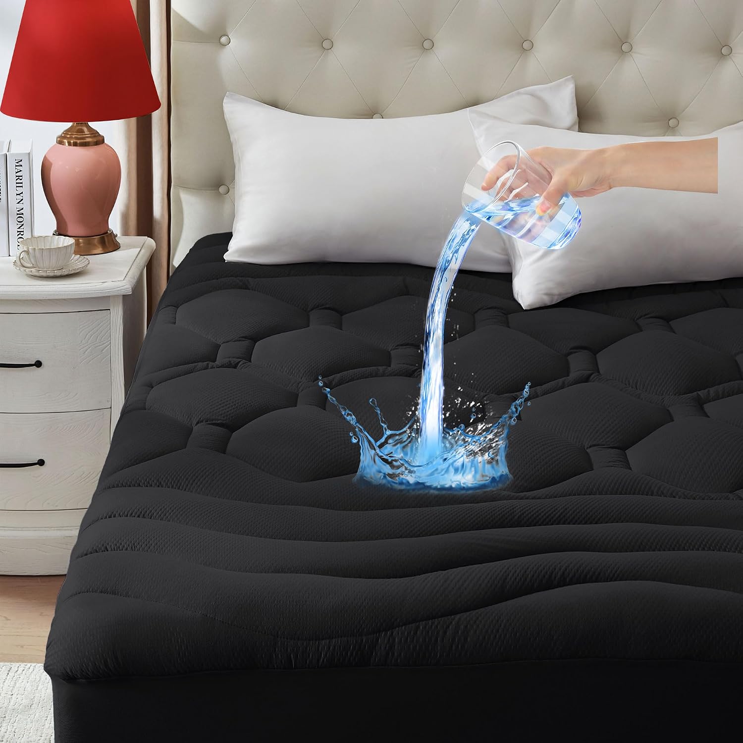 ELVEN HOME King Size Mattress Pad Waterproof, Cooling Mattress Topper Noiseless, Leak Proof Mattress Protector Deep Pocket Washable…