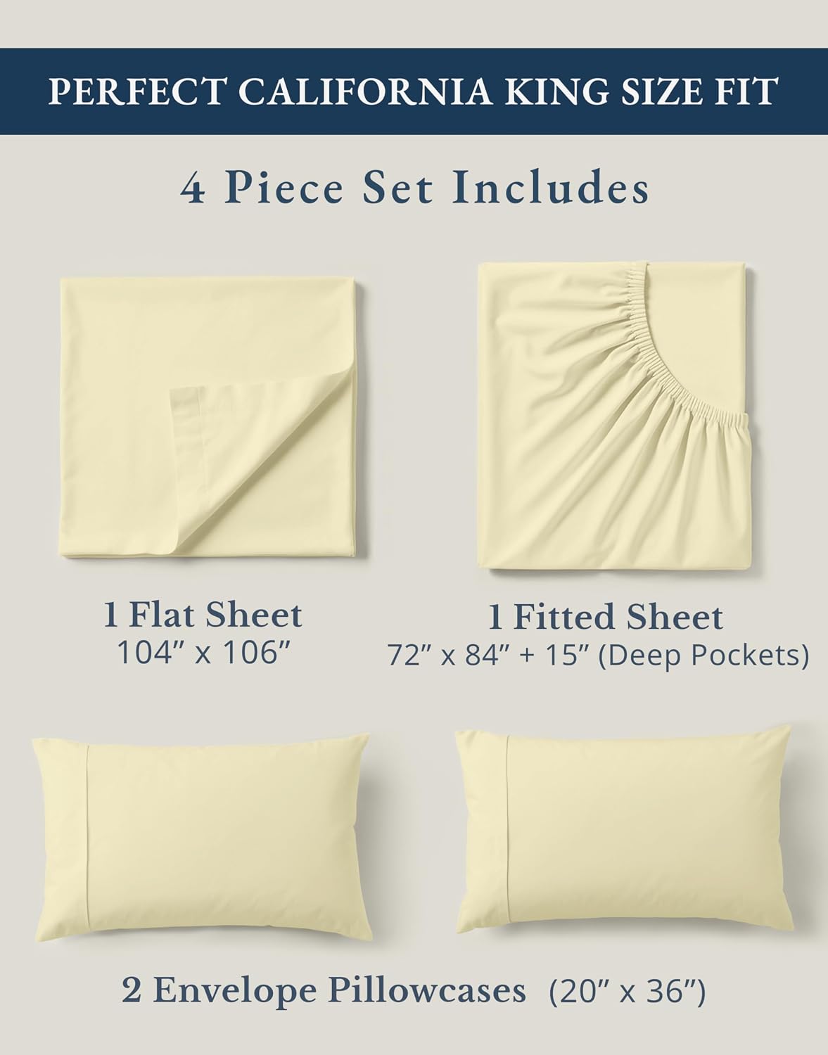 LaneLinen LANE LINEN 100% Organic Cotton California King Sheets Set, 4-Piece Soft & Comfy Luxury Hotel Style Percale Weave Bedding Sheets f…