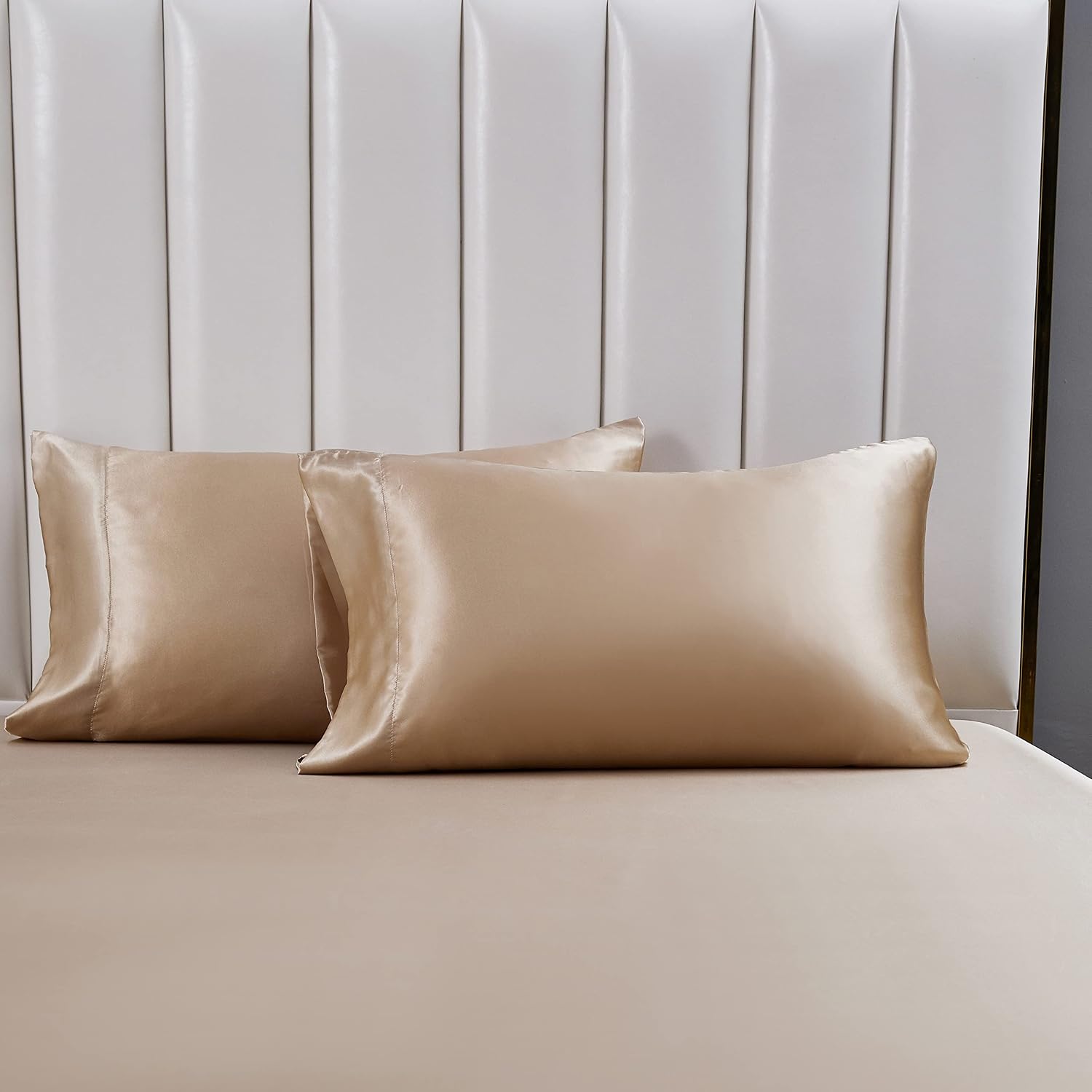 Lcbd Standard Size Satin Pillowcase for Hair and Skin, Taupe Silk Satin Pillowcases Set of 2, Satin Cooling Pillow Covers with Envelope Clo…