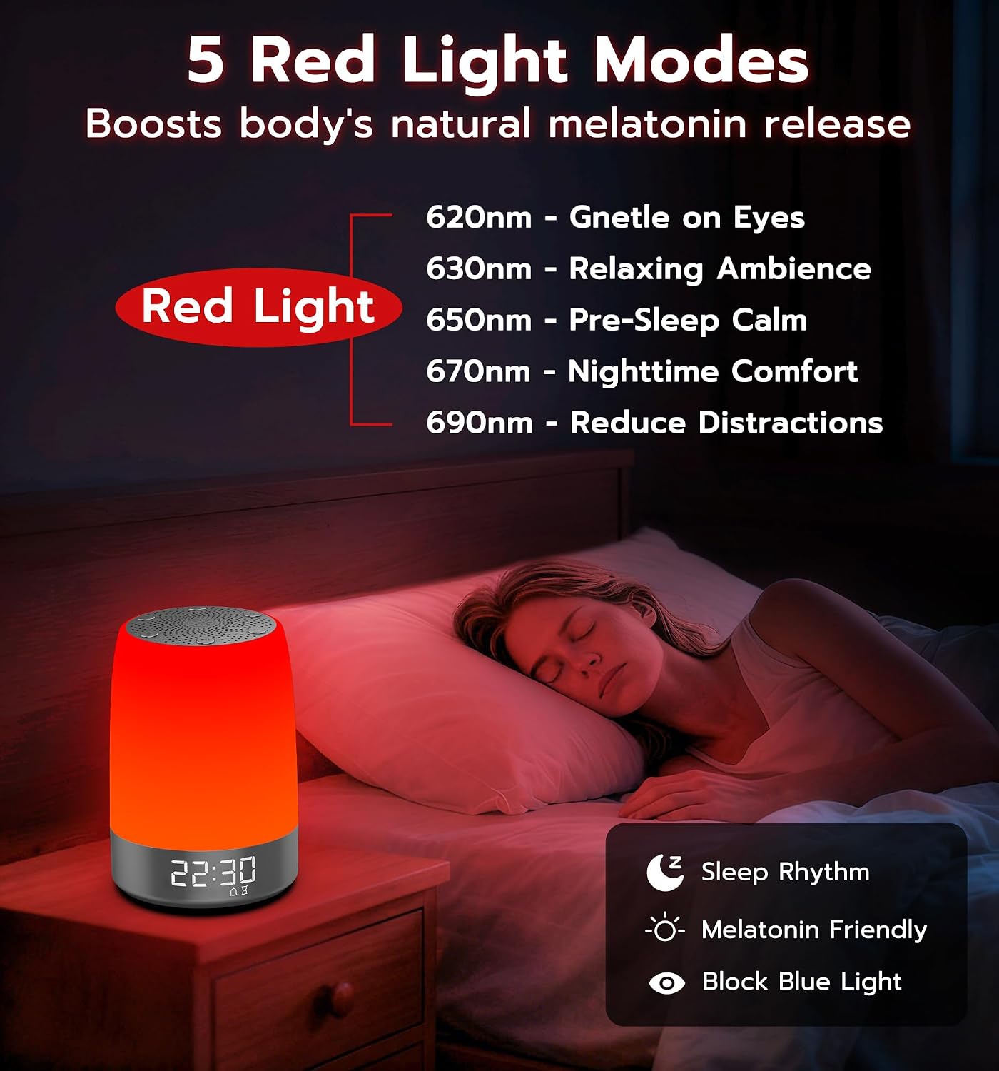 AnwellerSmart Anweller Smart Red Light relaxation Sleep Device White Noise Sound Machine with 5-Level Red Night Light (620–690nm) 32…
