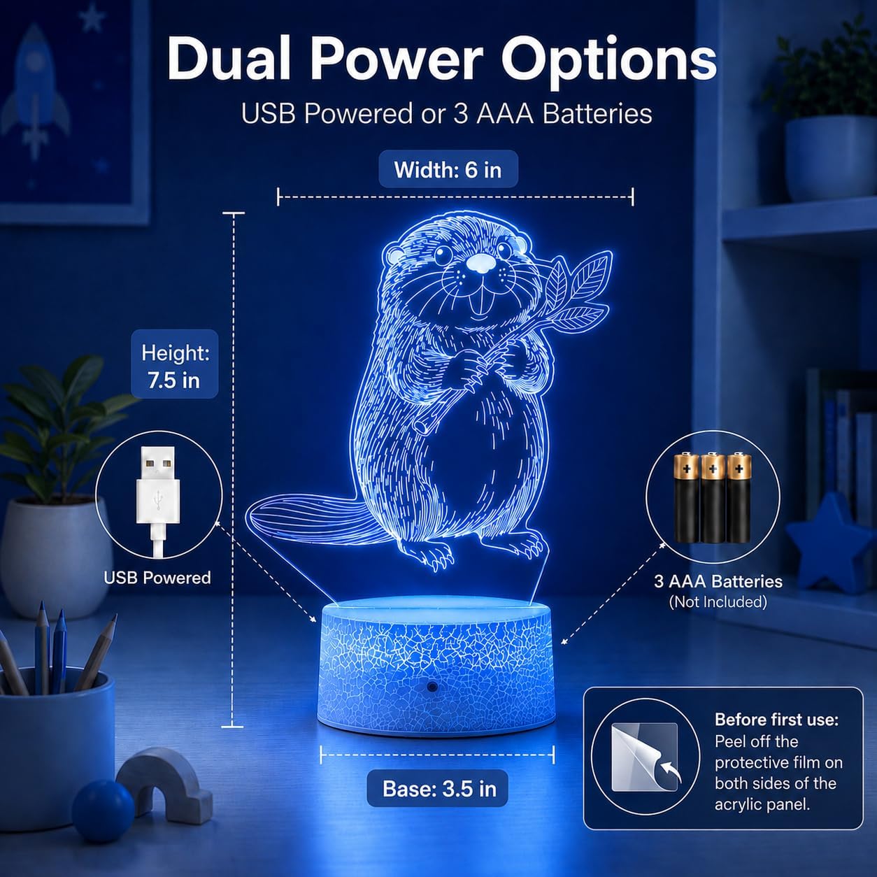 Beaver Night Light, Remote, 16 Colors Changing RGB Flashing Mode Dimmable LED Illusion Lamp, Birthday Holiday Gifts for Boys Girls Teens…