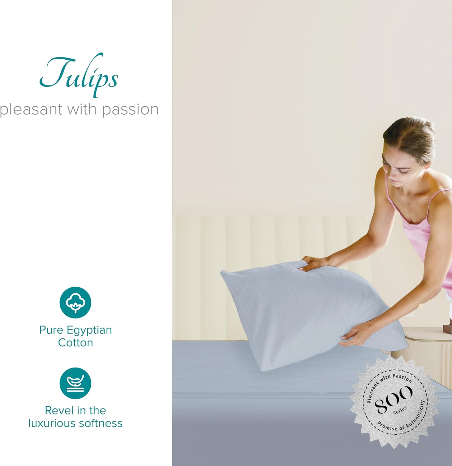 Carressa Linen Luxury Egyptian Cotton King Pillow Cases Set of 2-800 Series Tulips Collection Pillowcases for Sleeping (Light Blue)…